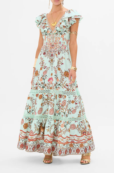 Camilla - Weaving Worlds Tiered Dress With Neck Frill