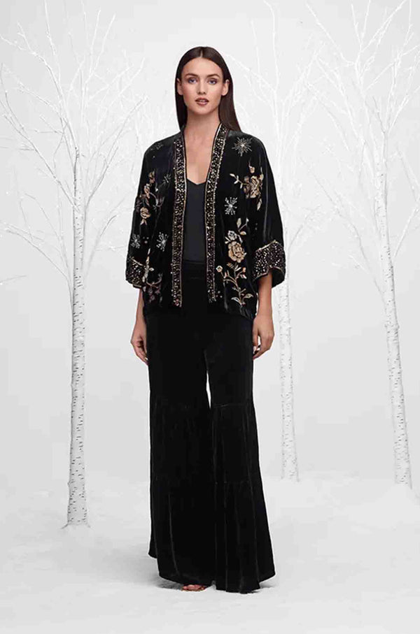 Johnny Was
 Ally Velvet Sequin-Trim Wrap Midi-Dress main image 1