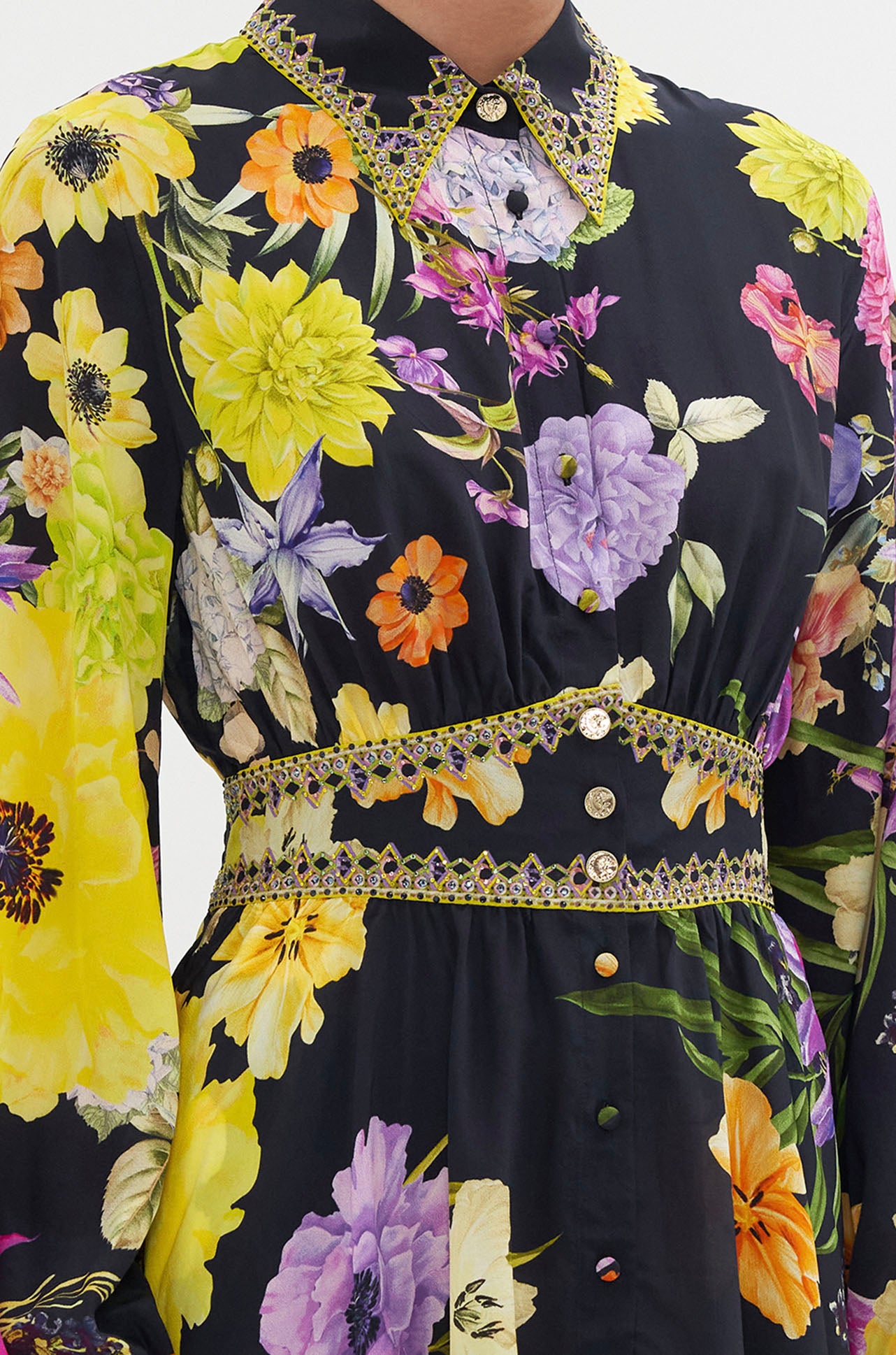Camilla - Peace Be With You Collared Shaped Waistband Dress