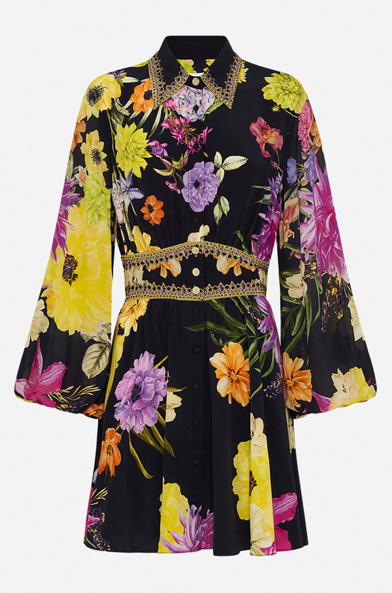Camilla - Peace Be With You Collared Shaped Waistband Dress