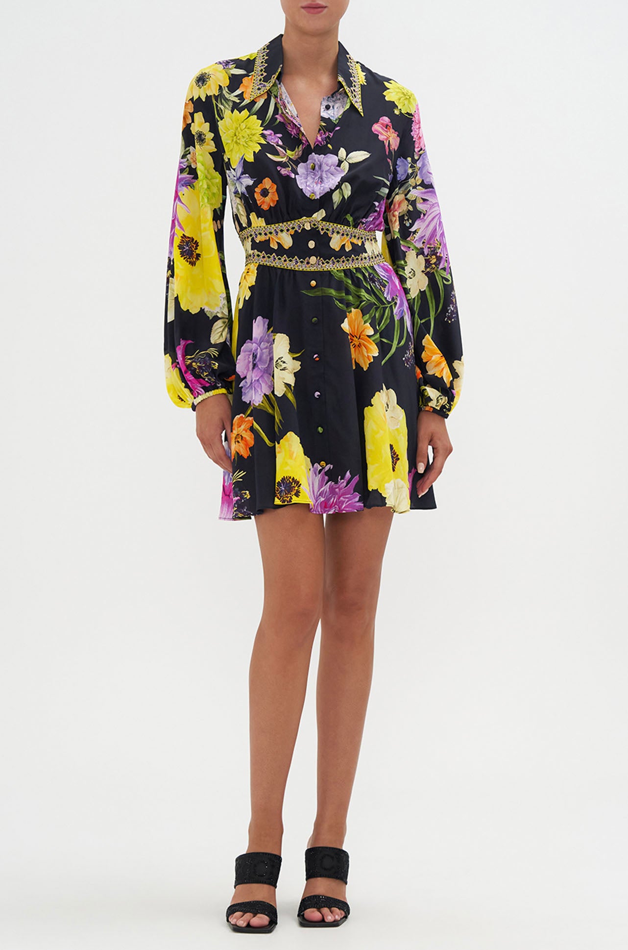 Camilla - Peace Be With You Collared Shaped Waistband Dress