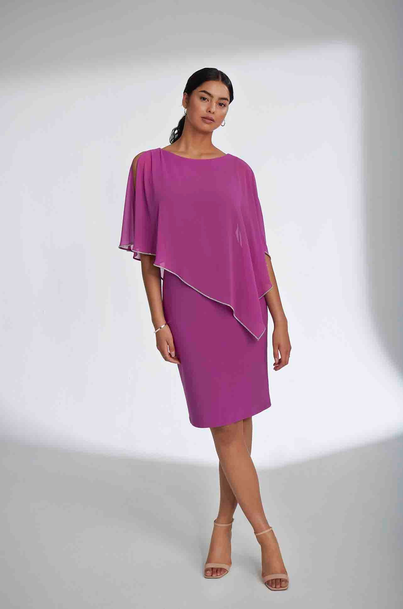 Joseph Ribkoff - Chiffon Overlay Dress w/ Embellished Edge