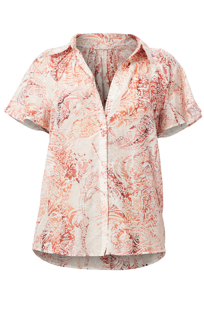 Once Was - Ayanna Pleat Detail Flounce Sleeve Shirt in Sunset Arcadia