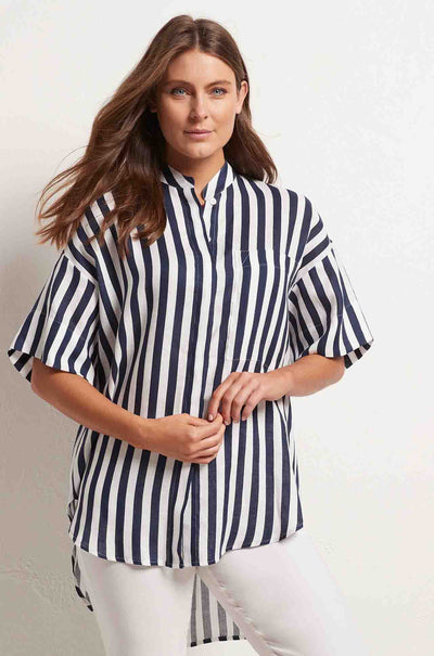 Mela Purdie - Relaxed Cuff Shirt in Ribbon Stripe Linen