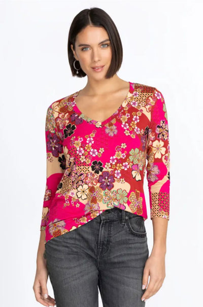 Johnny Was - Yama Favourite 3/4 Sl V-Neck Swing Tee