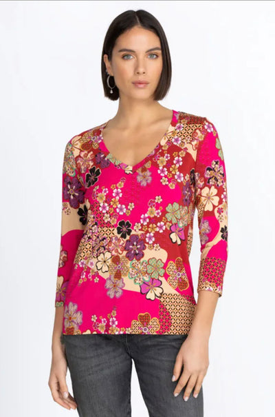Johnny Was - Yama Favourite 3/4 Sl V-Neck Swing Tee