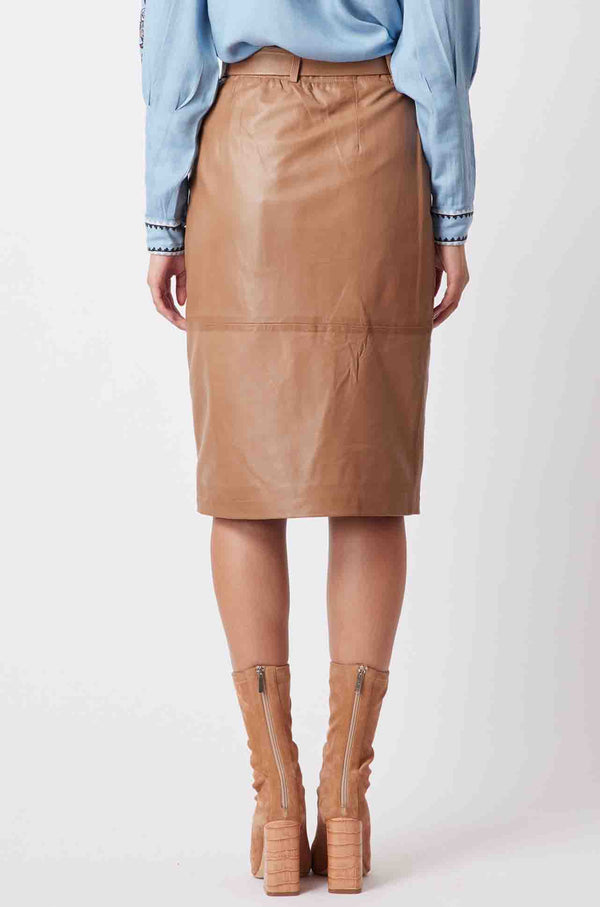 Once Was Tallitha Leather Side Button Front Skirt in Husk