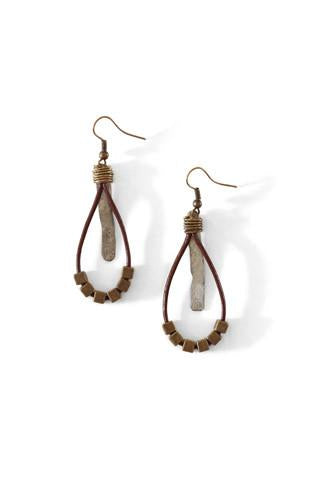 Mulberry Mongoose - Leather Hammered Snare Earrings in Chocolate Brown