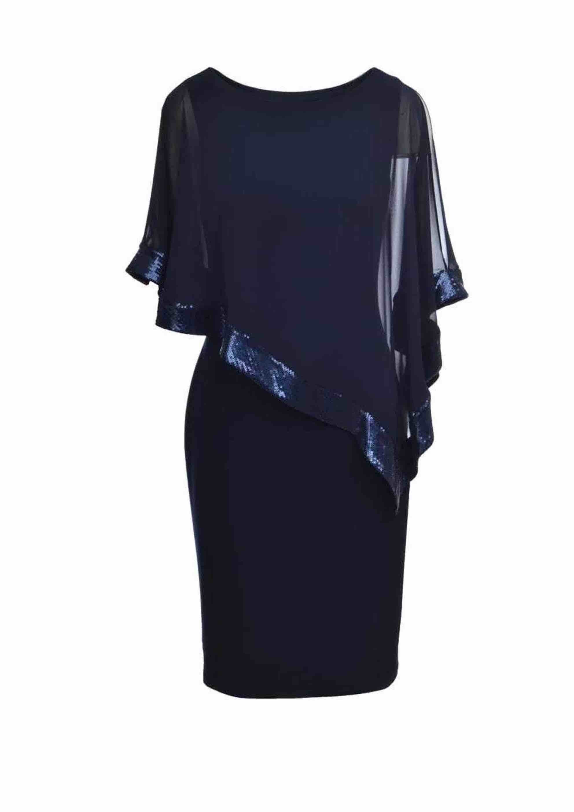 Joseph_Ribkoff_Sequin_Trim_Chiffon_Overlay_Dress_www.zambezee.com.au