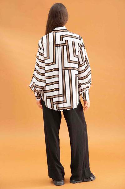 Mela Purdie - Soft Neck Blouse in Corner Stripe Print Silk