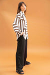 Mela Purdie - Soft Neck Blouse in Corner Stripe Print Silk